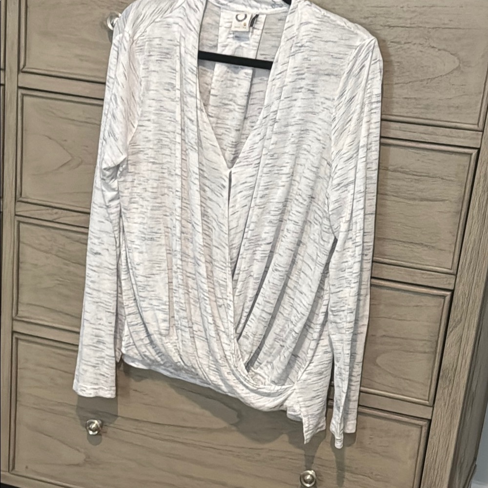 Anthropologie White Drape Long Sleeve Top